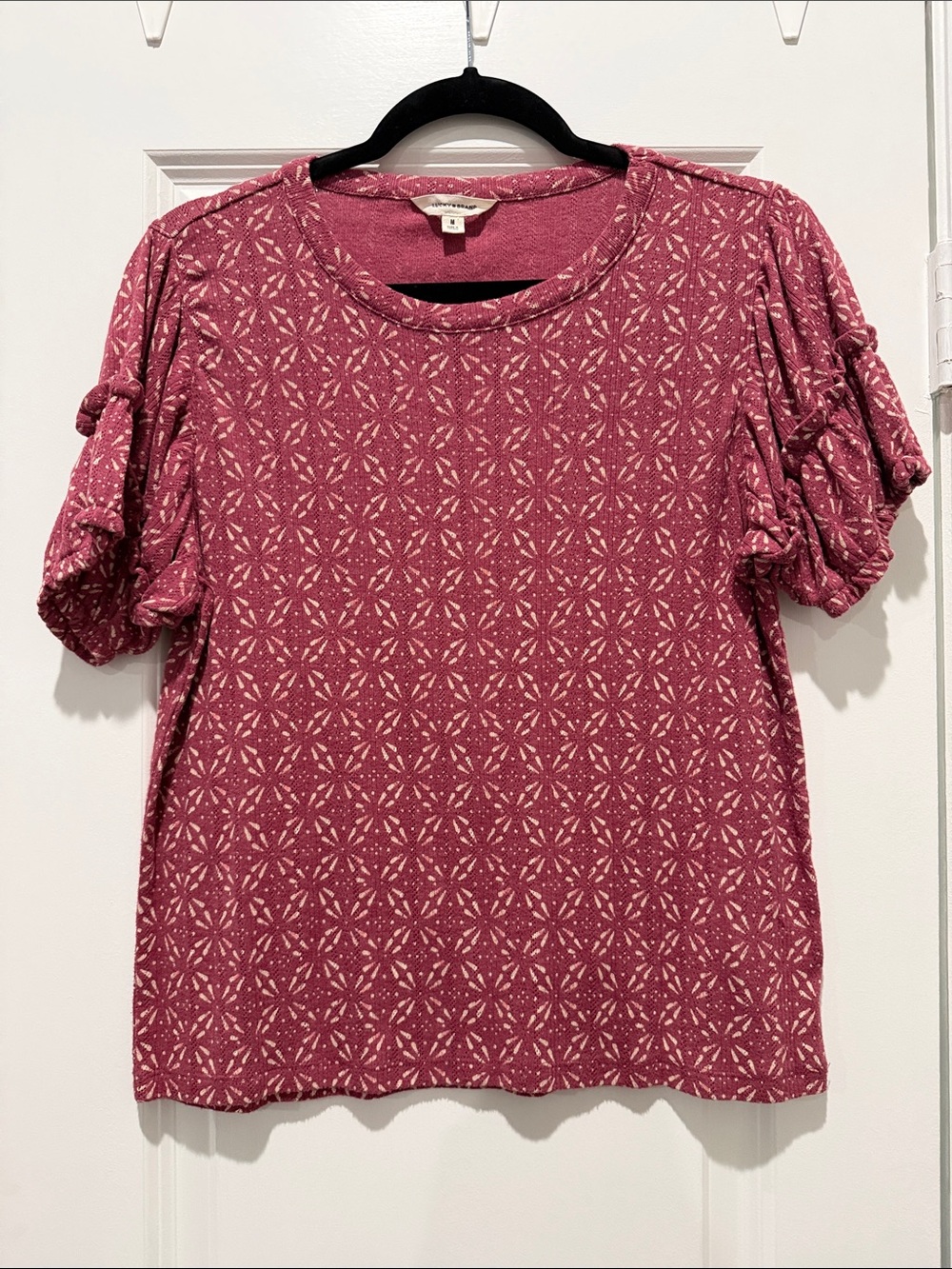 Lucky Brand Rose-Pink Patterned Short Sleeve Top